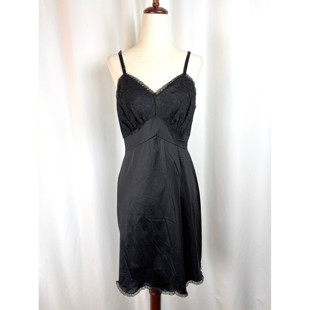 Vintage Vanity Fair Whimsigoth Lace Trim Dark Coquette Slip Dress Small - Picture 1 of 7